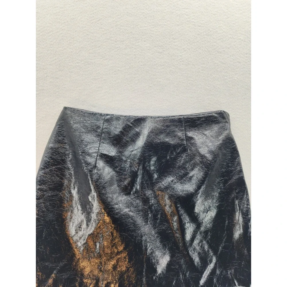 Abercrombie & Fitch Vegan Leather Metallic Crackle Mini Skort Silver Black Med‎